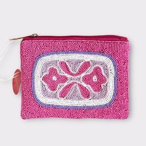 NWT "The Sires" Seed Bead Floral Geometric Mini Zip Pouch